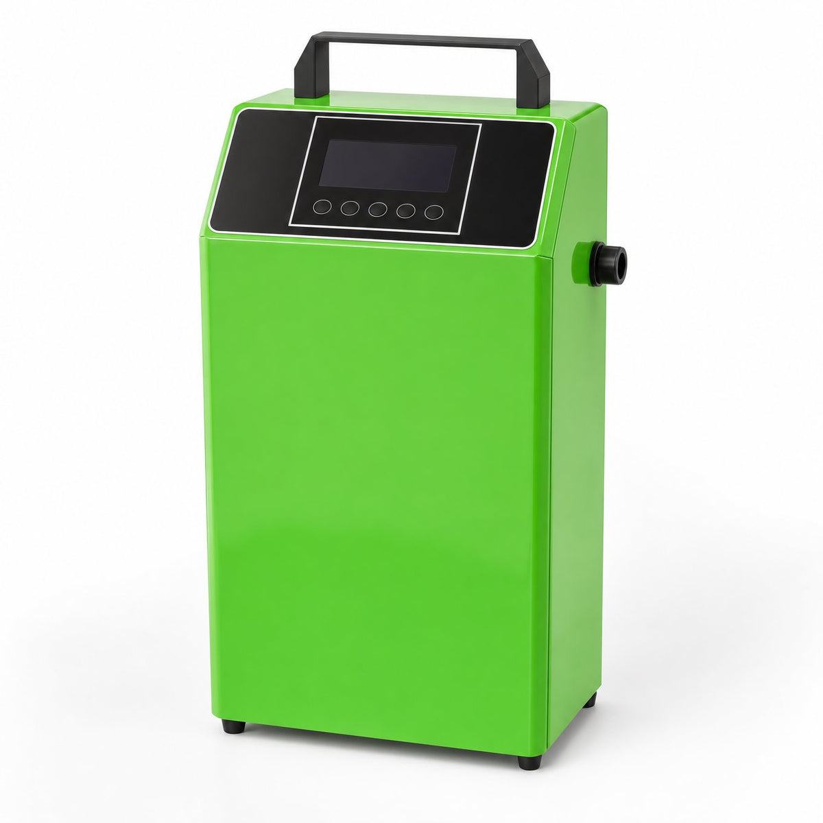 Compact green steam cleaning machine for cars with black control panel and carry handle