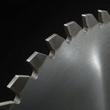 Close up of carbide tipped teeth on a TCT circular saw blade