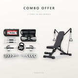 Combo offer: 30kg dumbbell set and adjustable bench with resistance arms