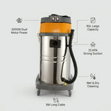 Wet and dry Vacuum Cleaner 60L 3000W I 2 motor Industrial I 2000mm suction - BAS Kuwait Bab Al Saif 