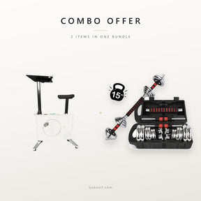 Combo offer: foldable desk exercise bike and 15kg dumbbell set