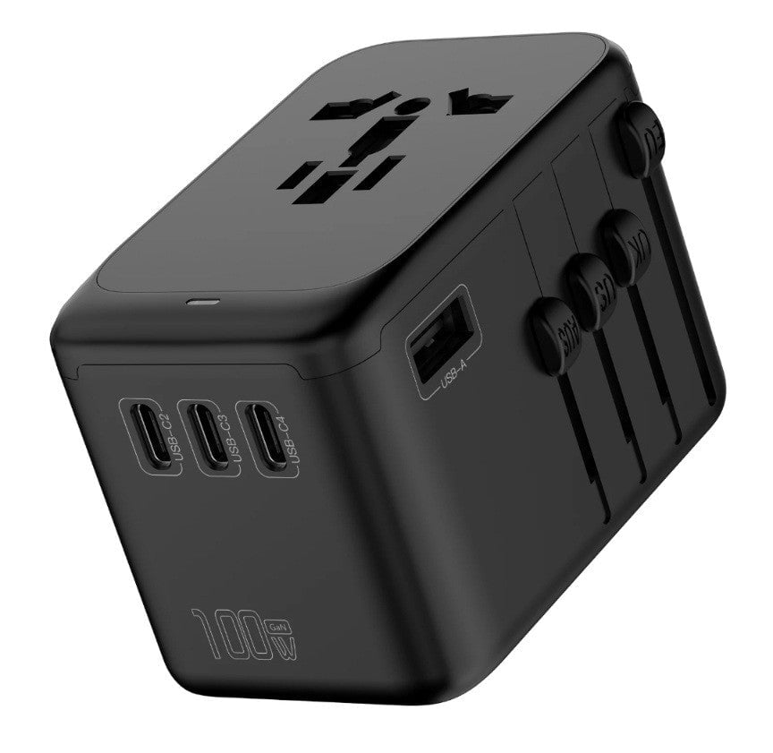 Worldwide Travel Plug Adapter 2000W with USB & 4 C-type ports 100W - BAS Kuwait Bab Al Saif Black 2000 W 